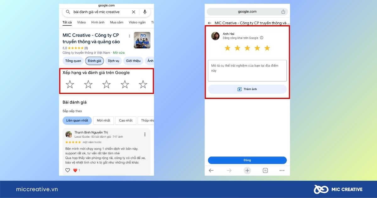 cách đánh giá 5 sao trên google