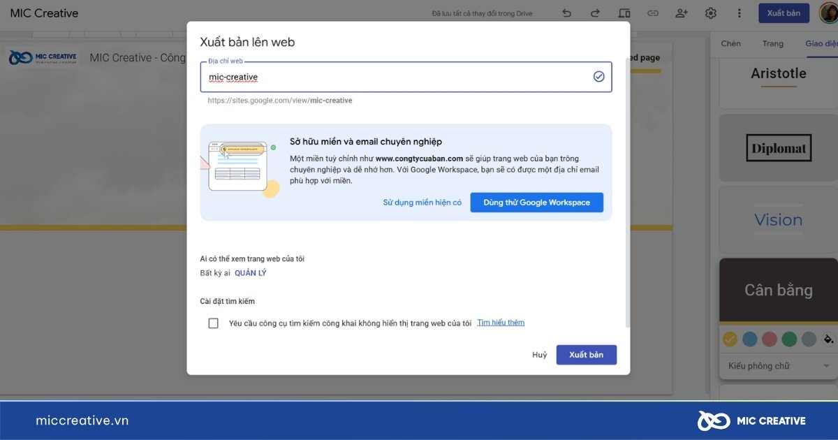 cách tạo web miễn phí trên google