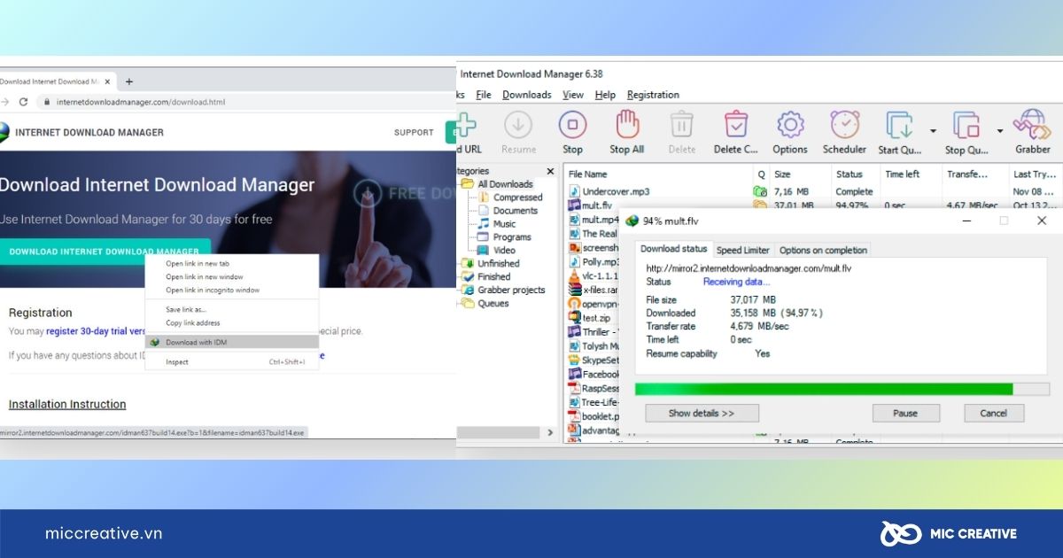 Download video bằng IDM
