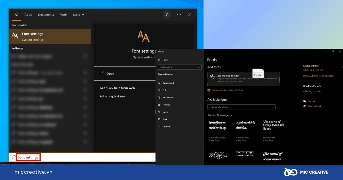 Kéo thả trực tiếp font chữ vào trong mục Font settings