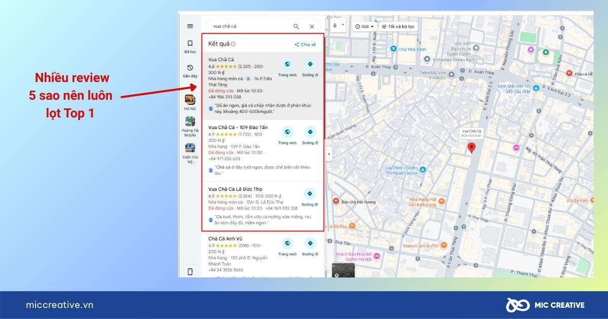 dịch vụ đánh giá google maps
