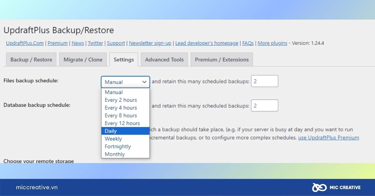 sao lưu trang web WordPress