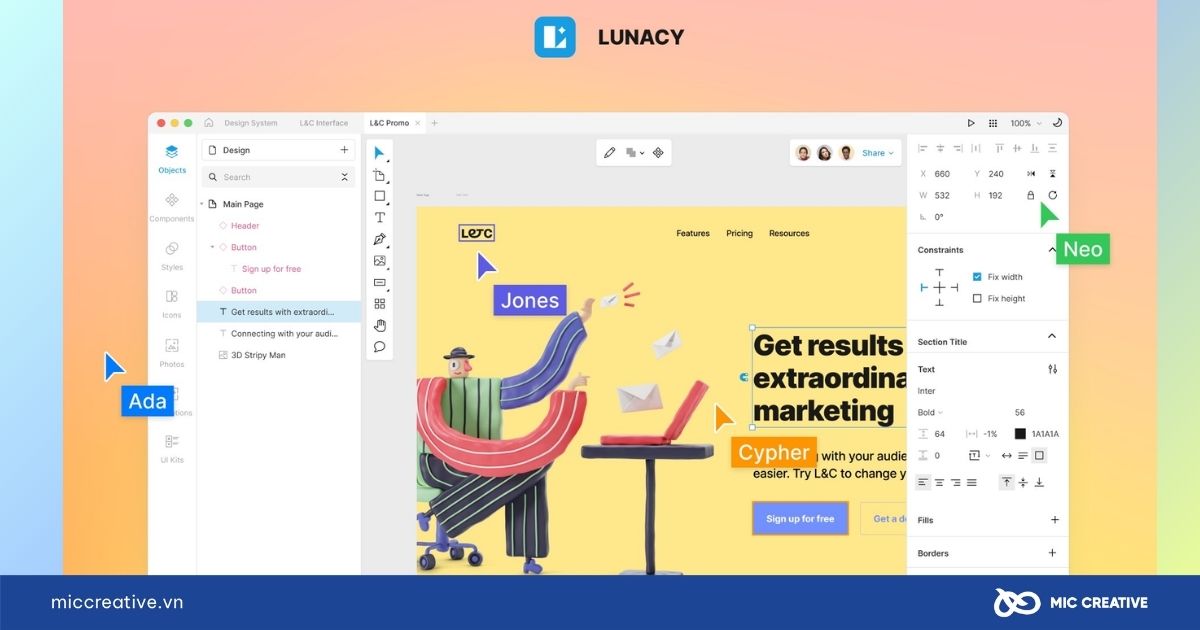 Phần mềm thiết kế giao diện website Lunacy
