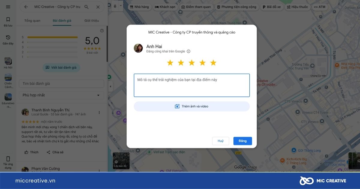 cách đánh giá 5 sao trên google
