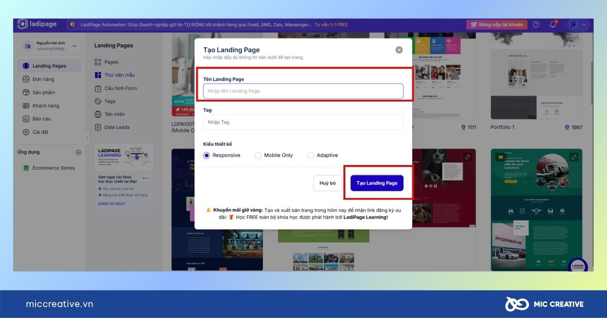 tạo landing page miễn phí