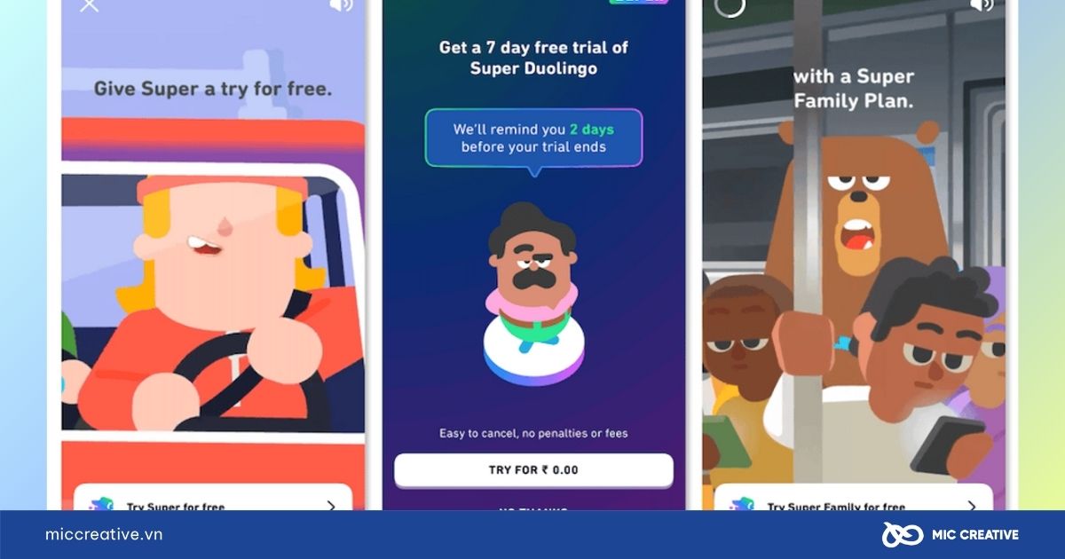 Nội dung quảng cáo trên Duolingo được lồng ghép khéo léo