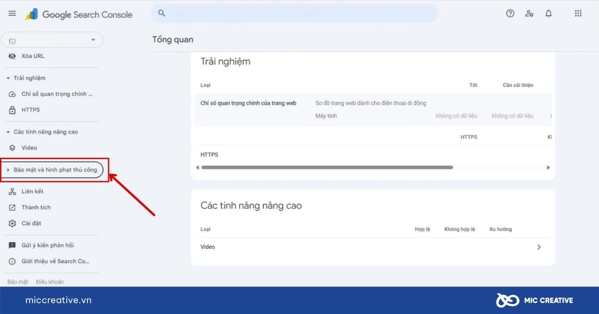 Sử dụng Google Search Console để biết Website có bị phạt hay không