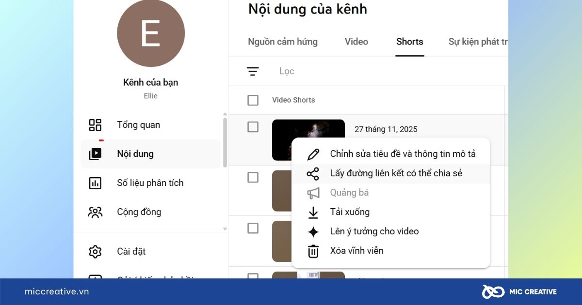 Ấn vào nội dung và sao chép đường liên kết video muốn đăng ký bản quyền 