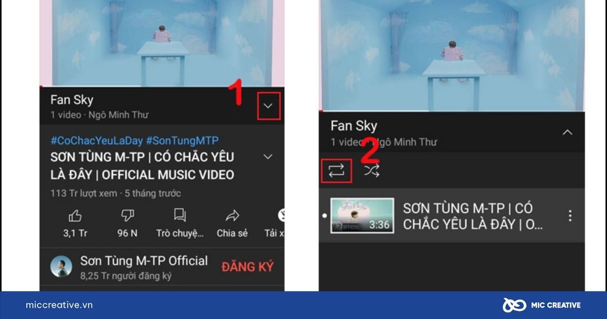 Mở Danh sách phát và Kích hoạt Chế độ Vòng lặp