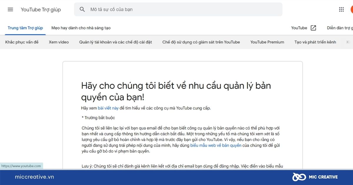 Truy cập phần đăng ký bản quyền Content ID