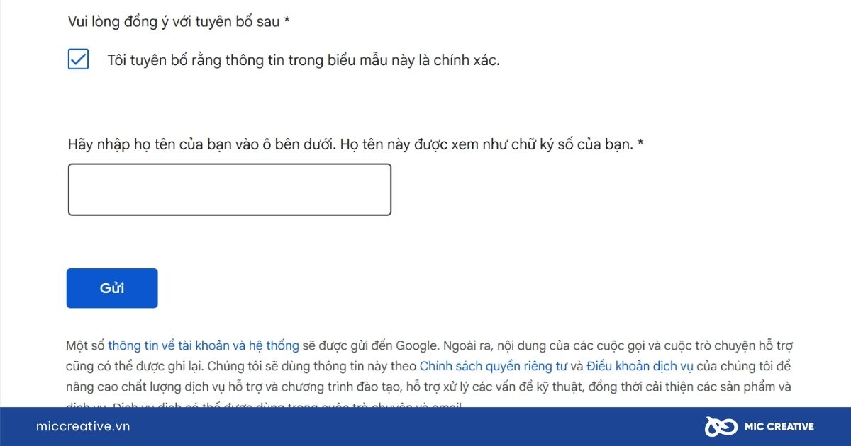 Xác nhận và gửi yêu cầu