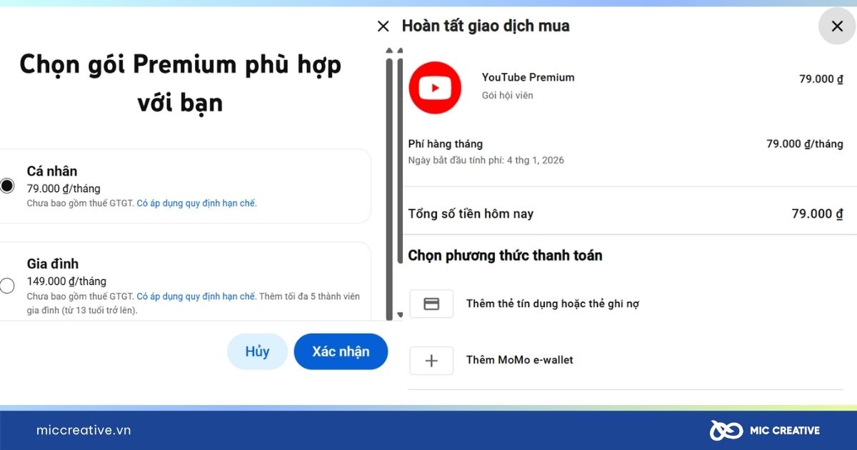 Chọn gói phù hợp và phương thức thanh toán