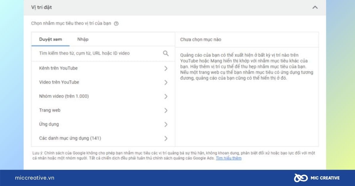Chọn vị trí hiển thị