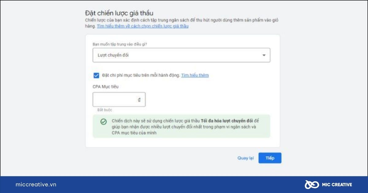 Đặt ngân sách phù hợp với mục tiêu chiến dịch