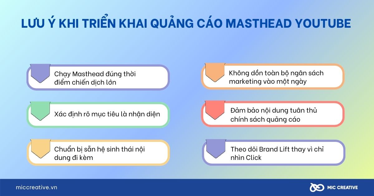 Lưu ý khi triển khai quảng cáo Masthead Youtube