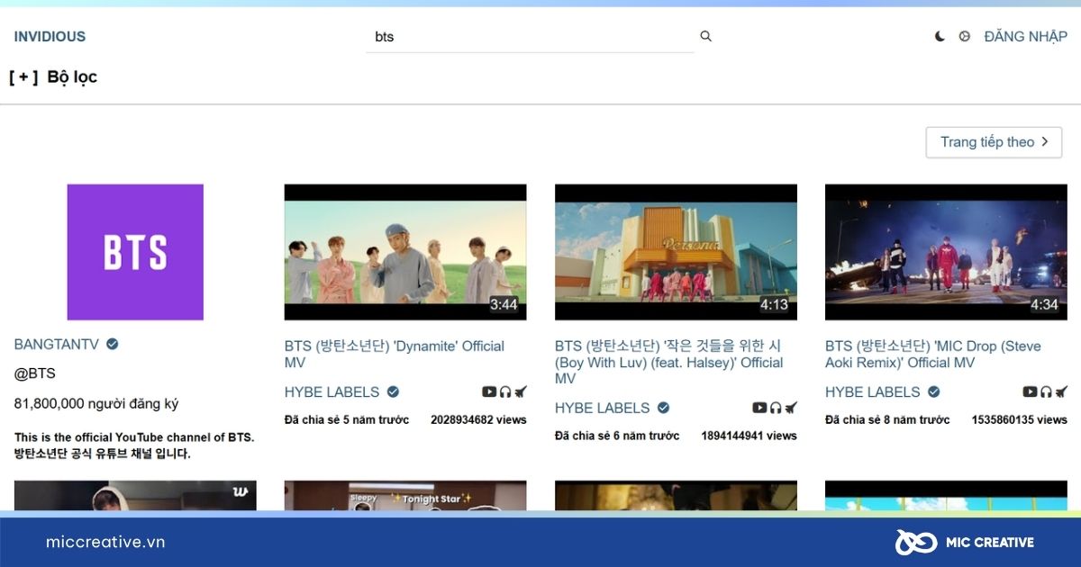 Nhập từ khóa video bạn muốn xem vào thanh tìm kiếm