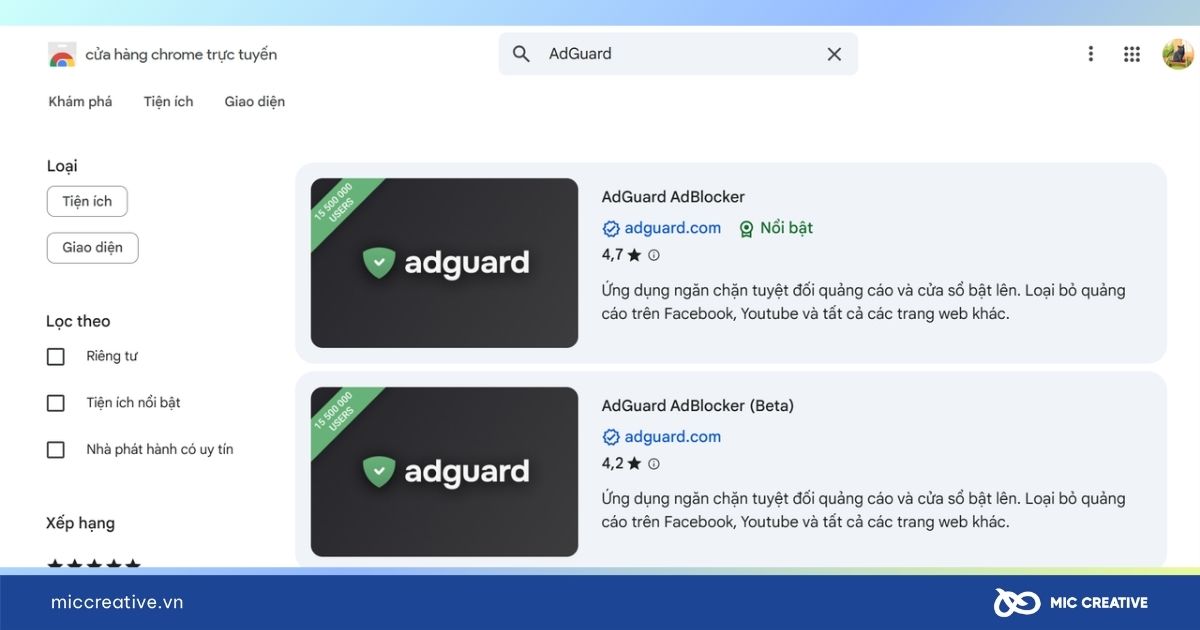 Tìm tiện ích mong muốn